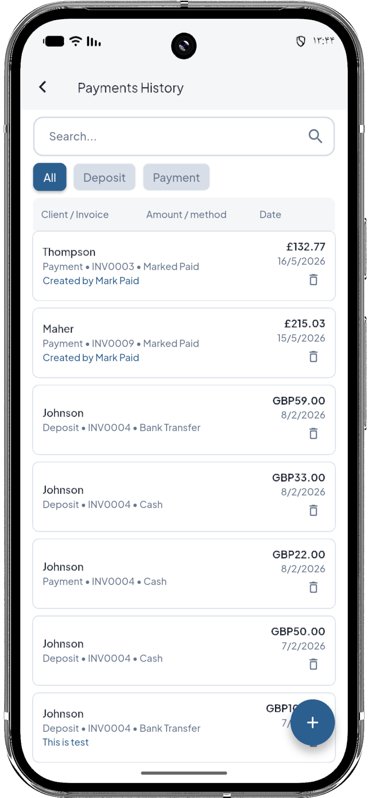 Virgol payment history screen